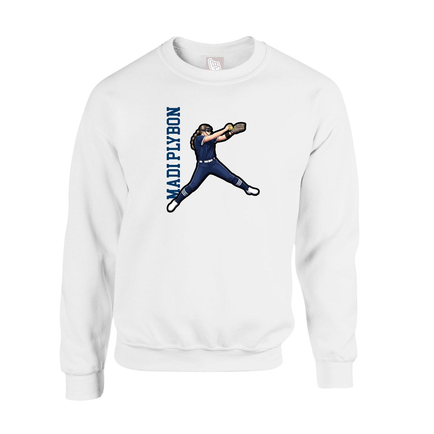 Fleece Crew — Name Vertical in White