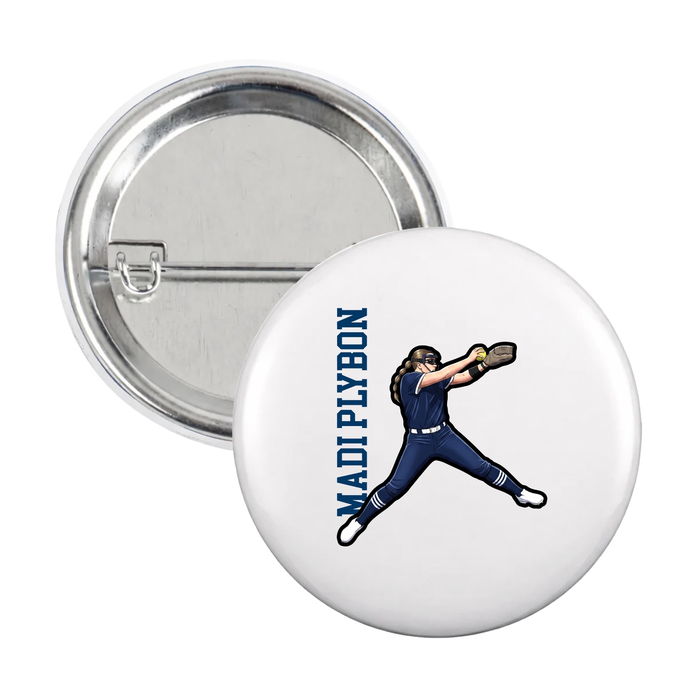 Game Day Button — Name Vertical in White