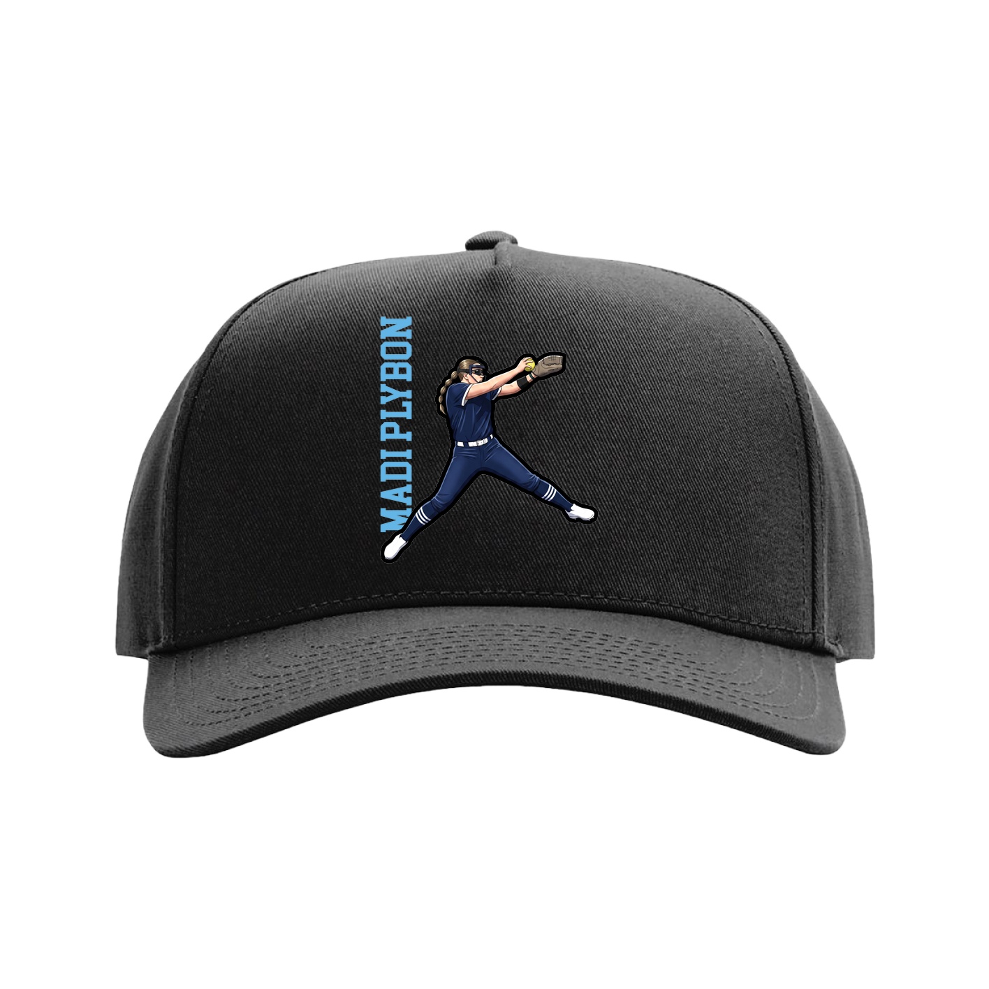 Full Fabric Five-Panel Champ Cap — Name Vertical in Black
