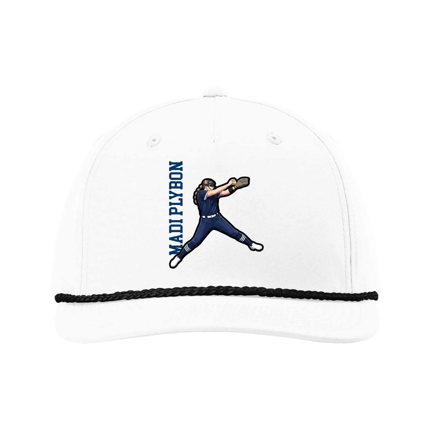 Five-Panel Classic Rope Cap — Name Vertical in White