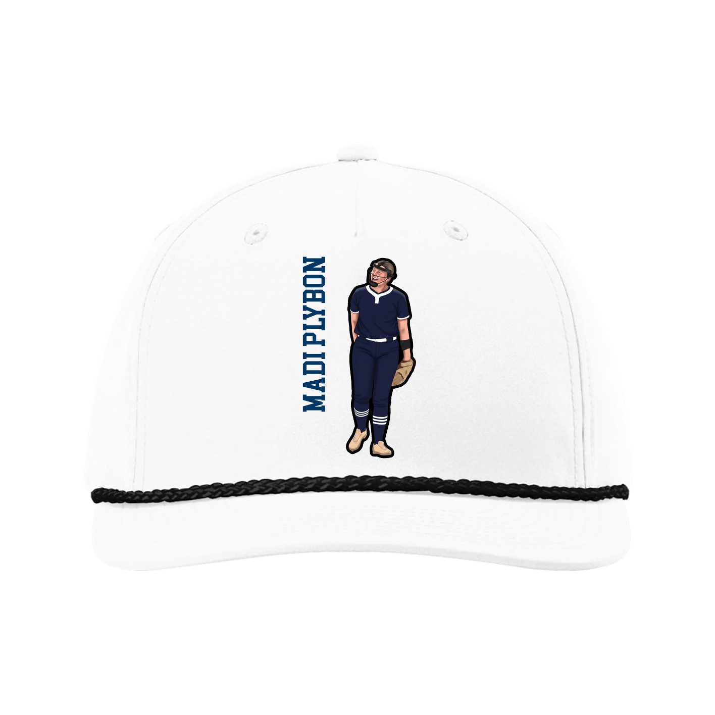Five-Panel Classic Rope Cap — Name Vertical in White