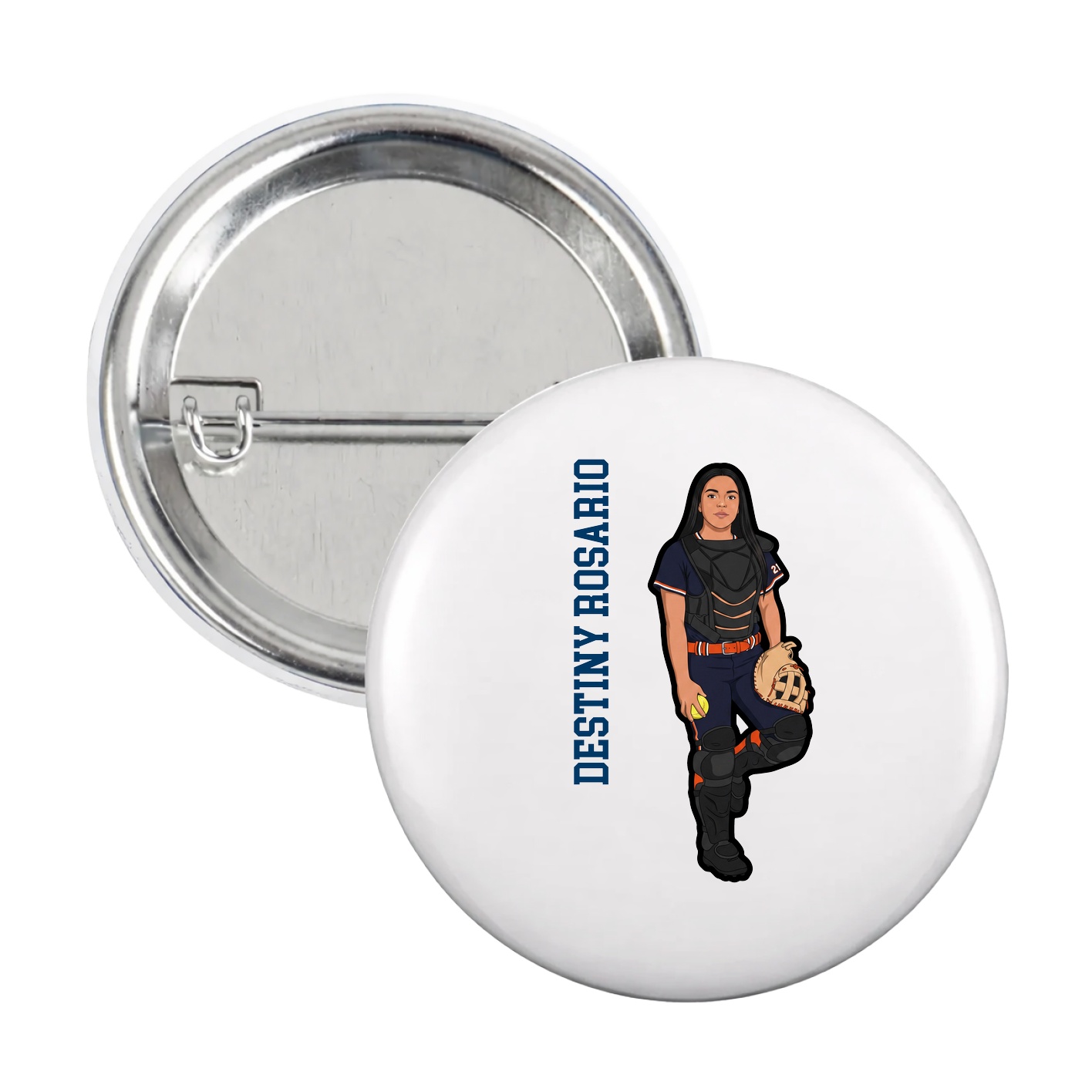 Game Day Button — Name Vertical in White