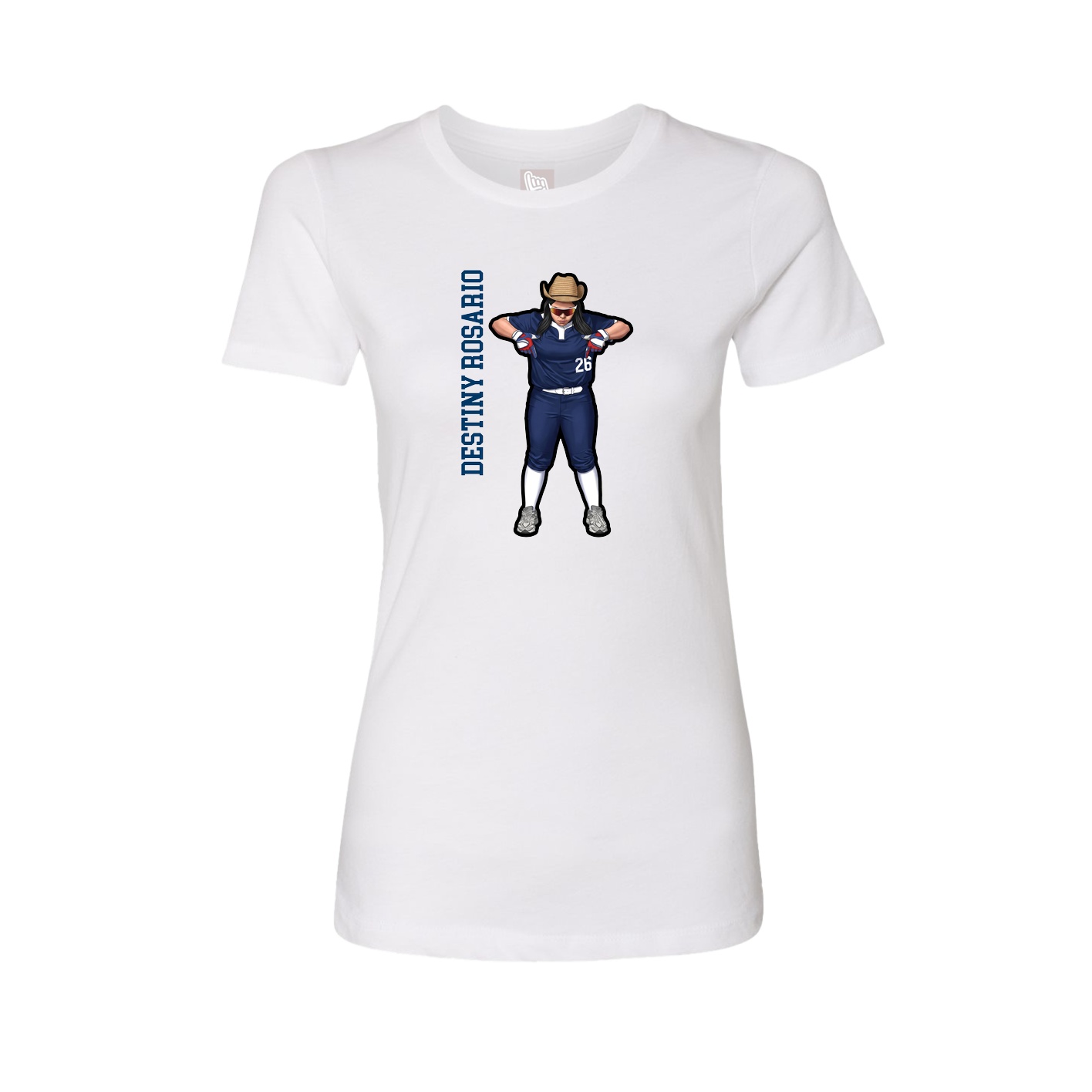 Fitted Women's Tee — Name Vertical in White