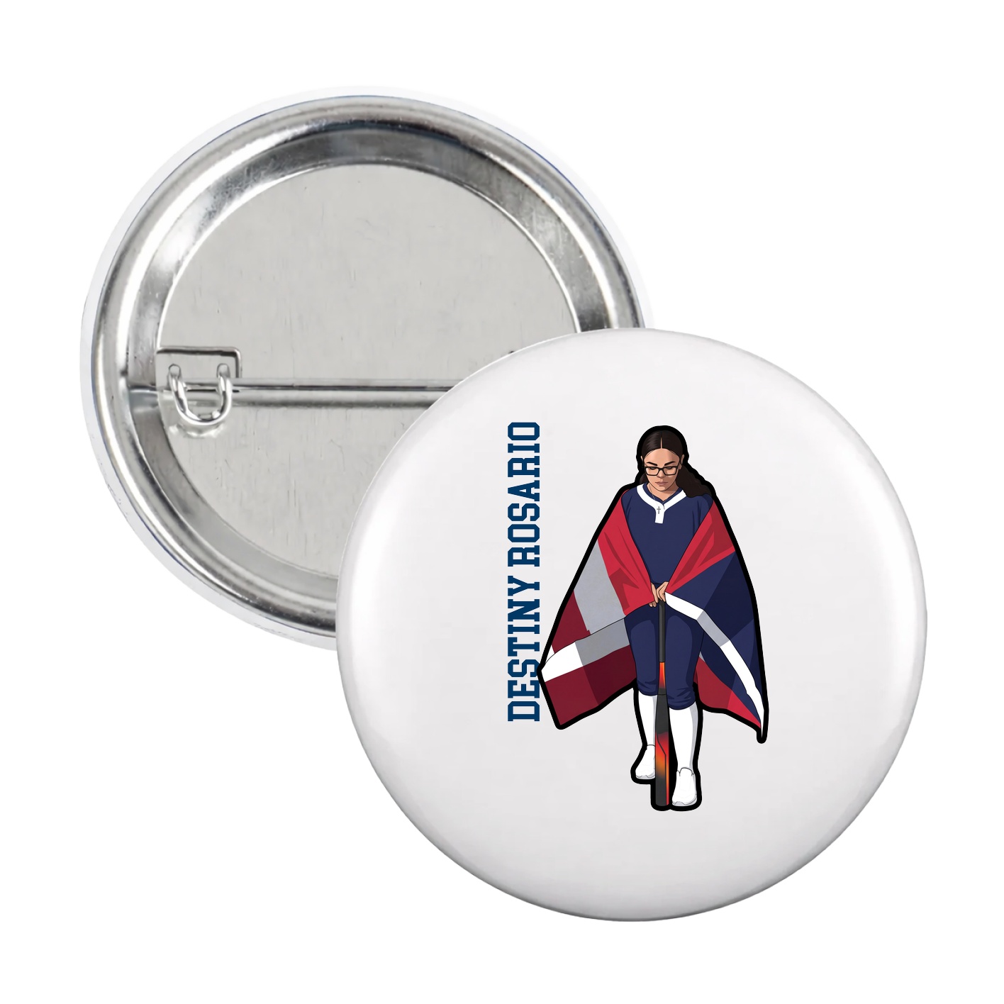 Game Day Button — Name Vertical in White
