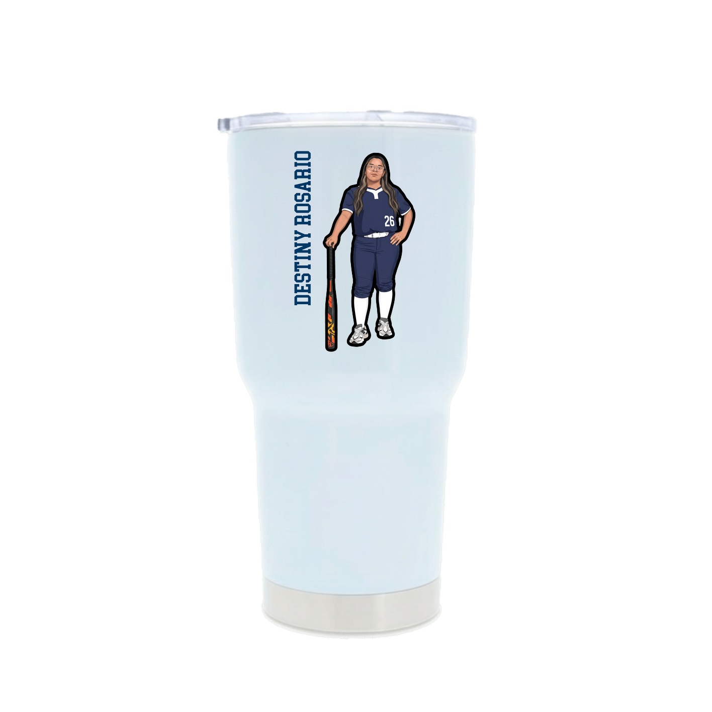 30oz Stainless Steel Tumbler — Name Vertical in White