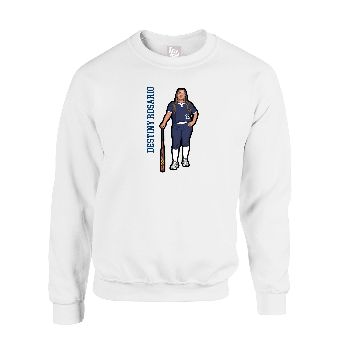 Fleece Crew — Name Vertical in White