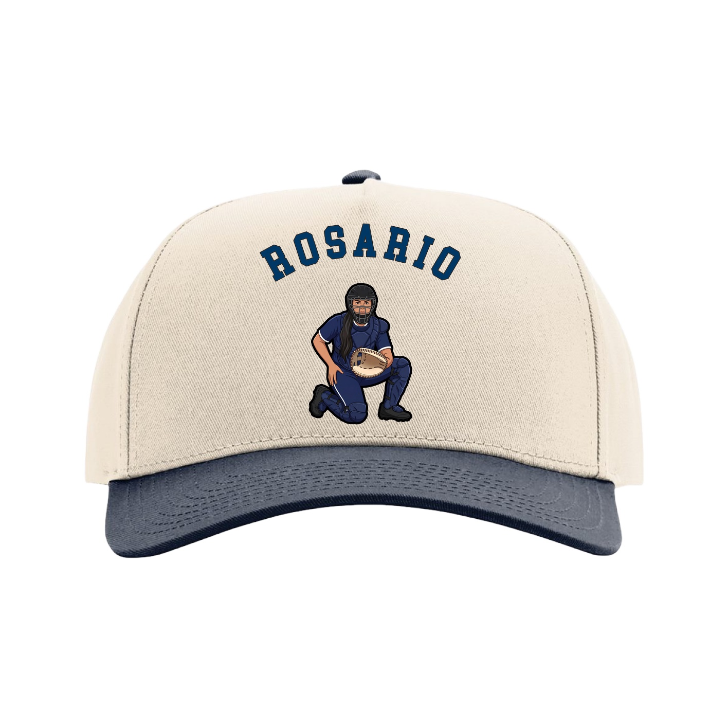 Full Fabric Five-Panel Champ Cap — Shirsey Arch in Cream/Navy