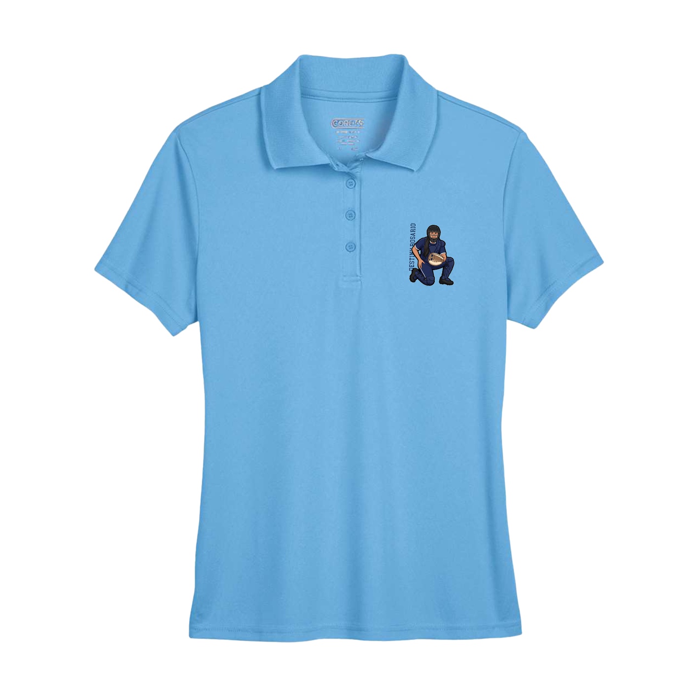 Womens Performance Polo — Name Vertical in Powder Blue