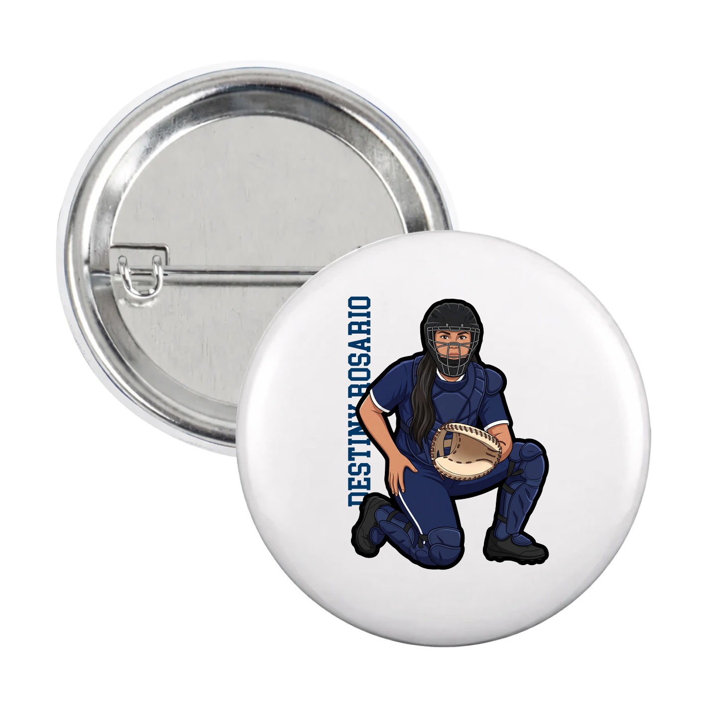 Game Day Button — Name Vertical in White