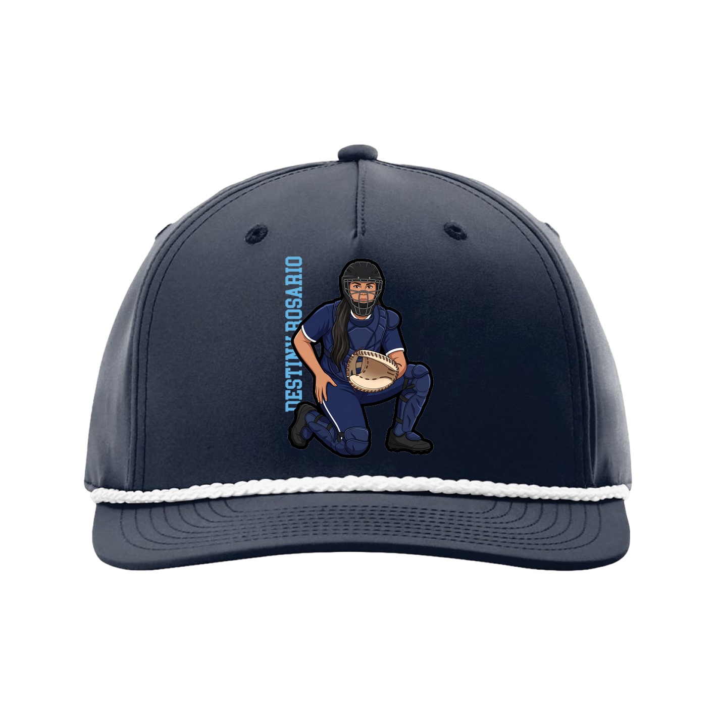 Five-Panel Classic Rope Cap — Name Vertical in Navy