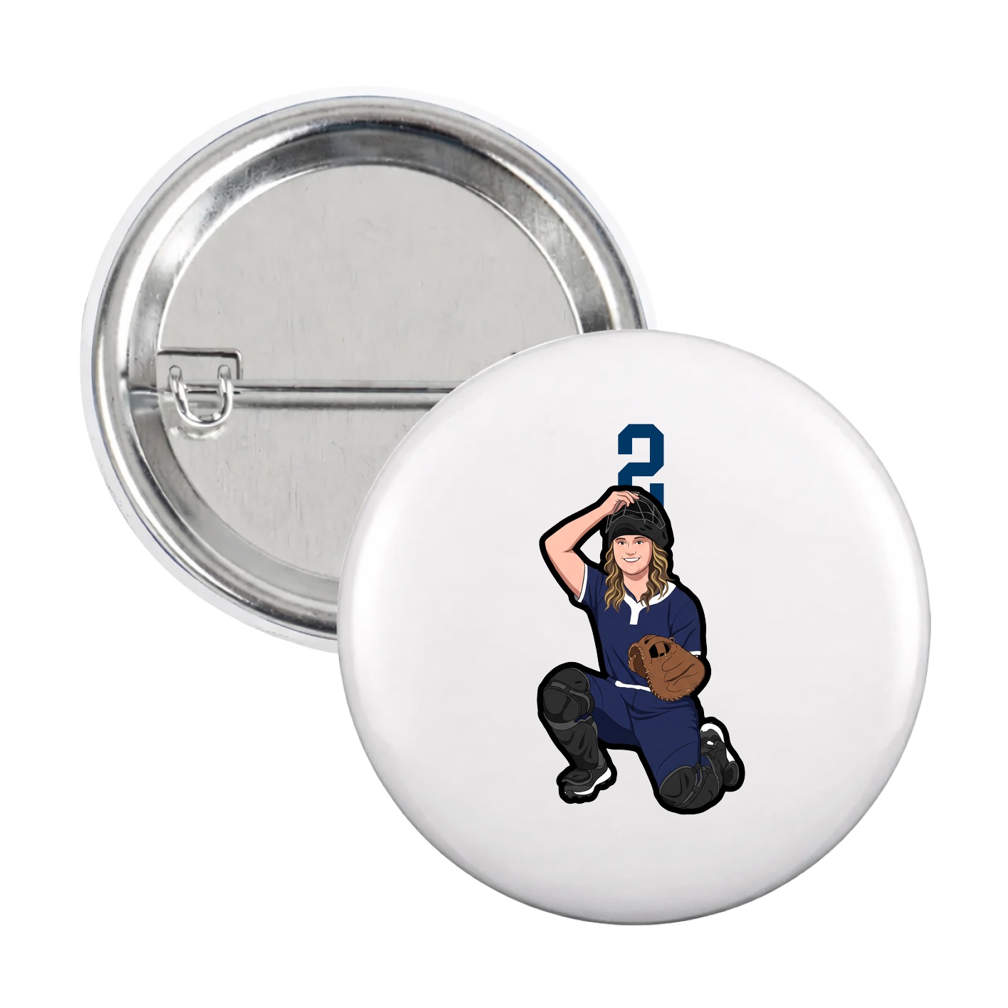 Game Day Button — Number Top in White