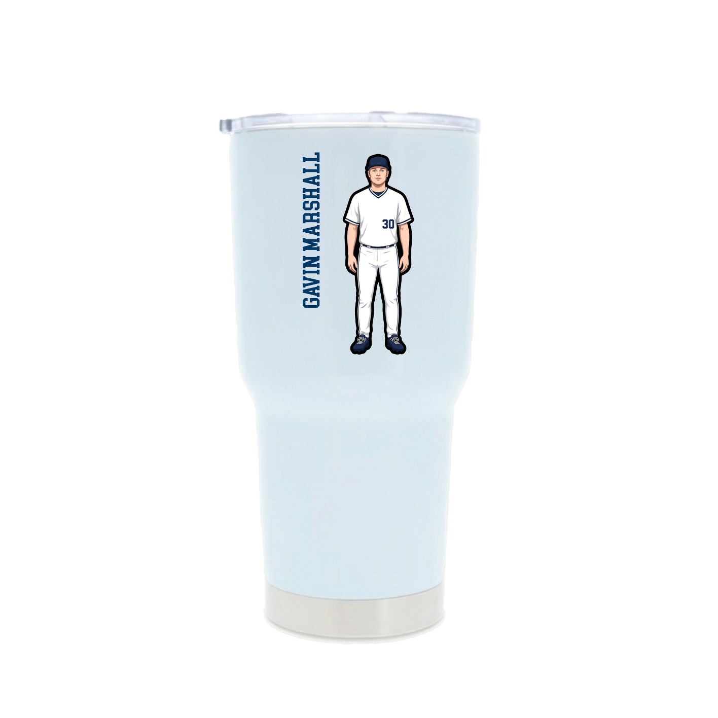 30oz Stainless Steel Tumbler — Name Vertical in White