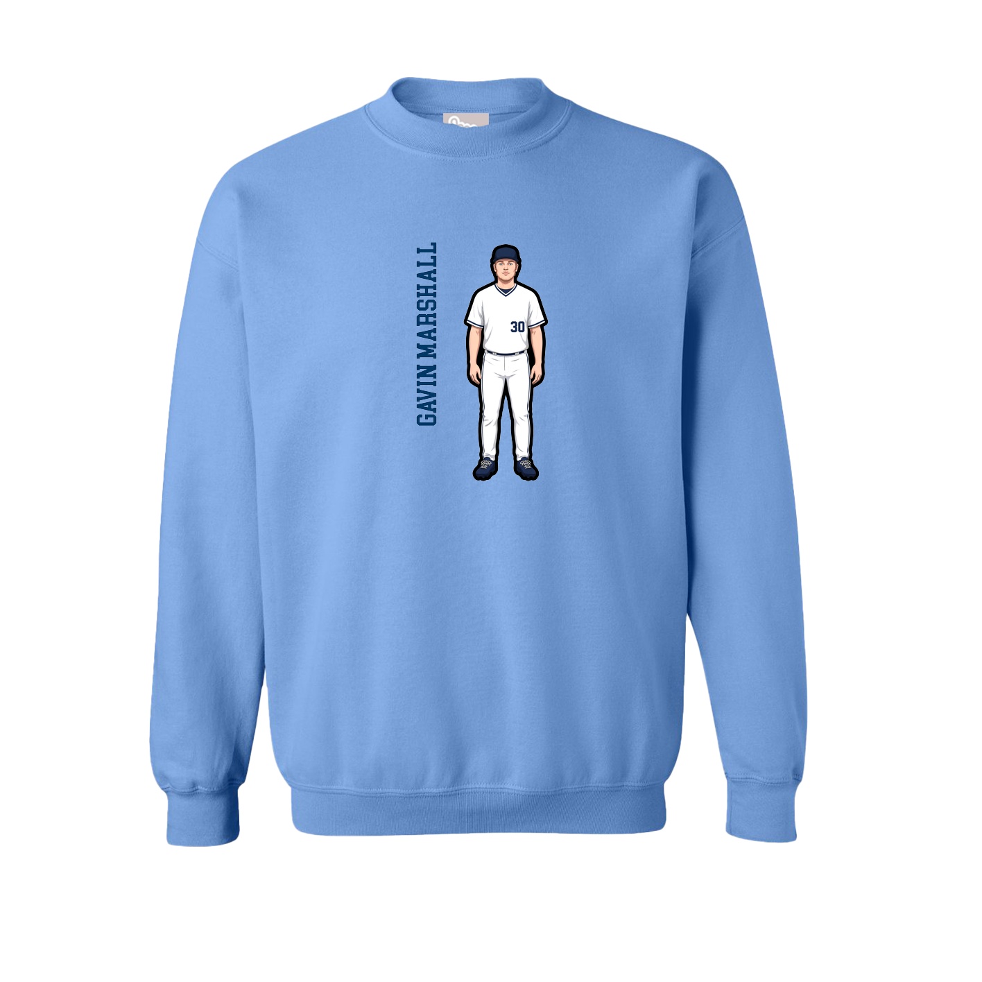 Fleece Crew — Name Vertical in Powder Blue
