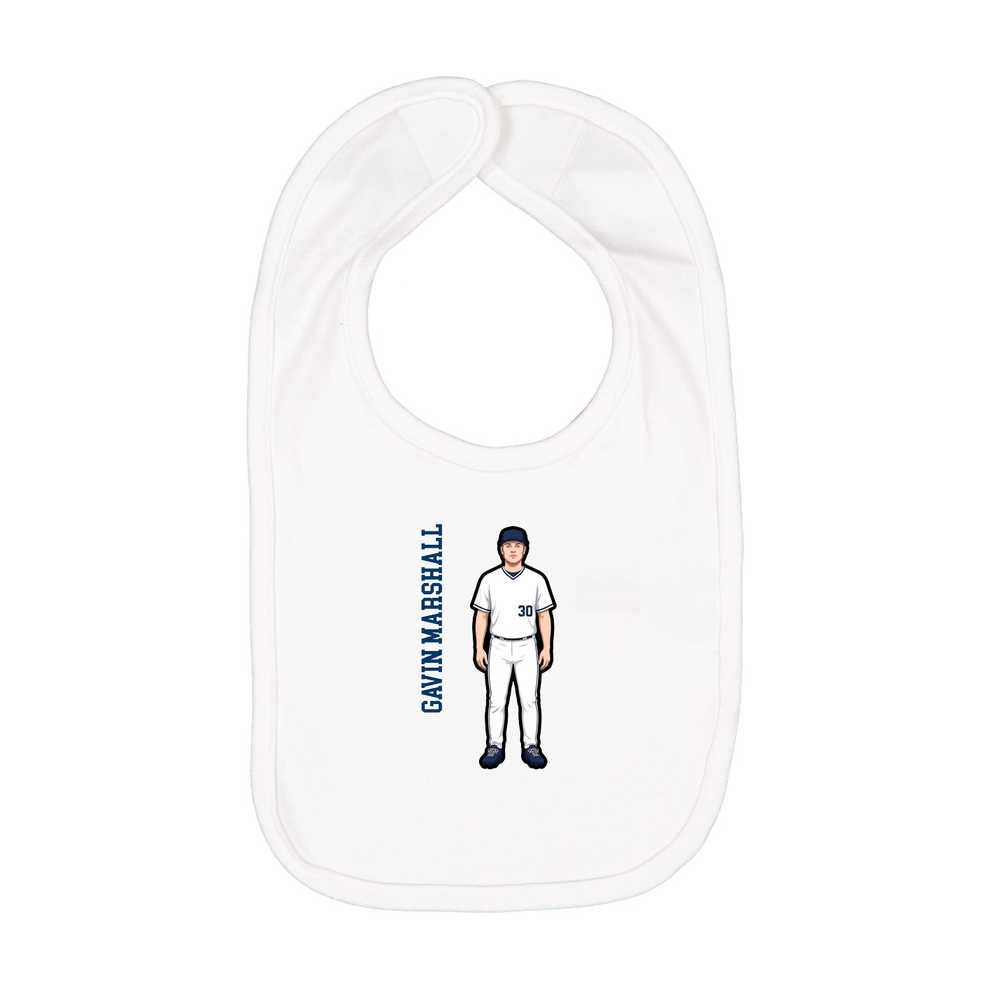 Infant Bib — Name Vertical in White