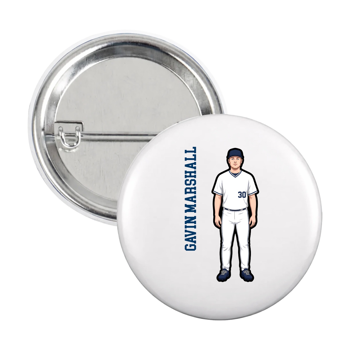 Game Day Button — Name Vertical in White