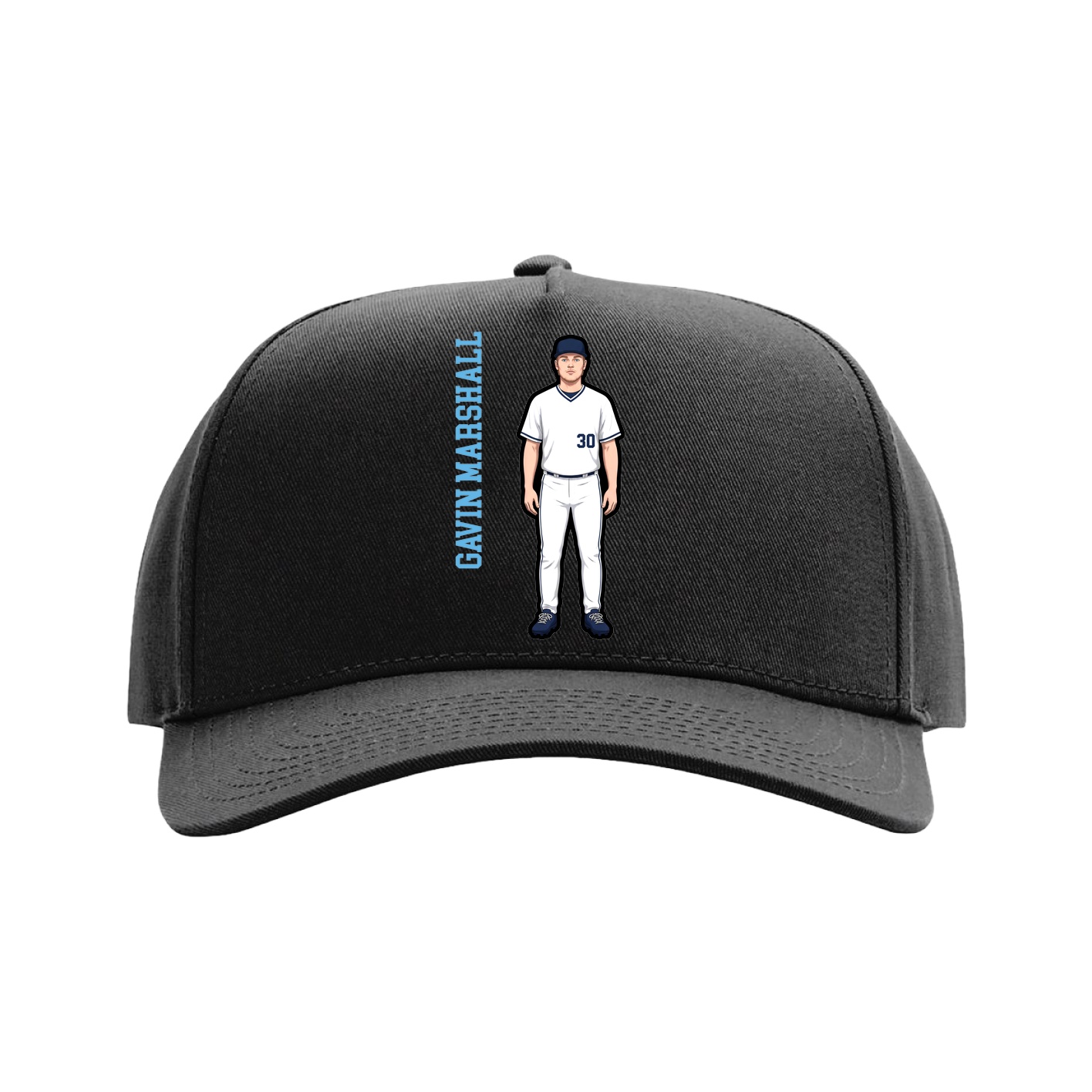 Full Fabric Five-Panel Champ Cap — Name Vertical in Black