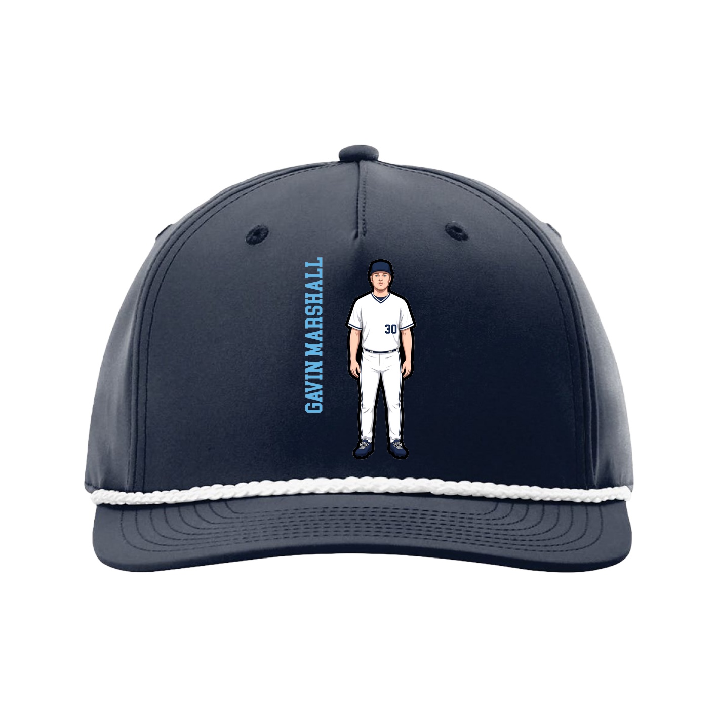 Five-Panel Classic Rope Cap — Name Vertical in Navy
