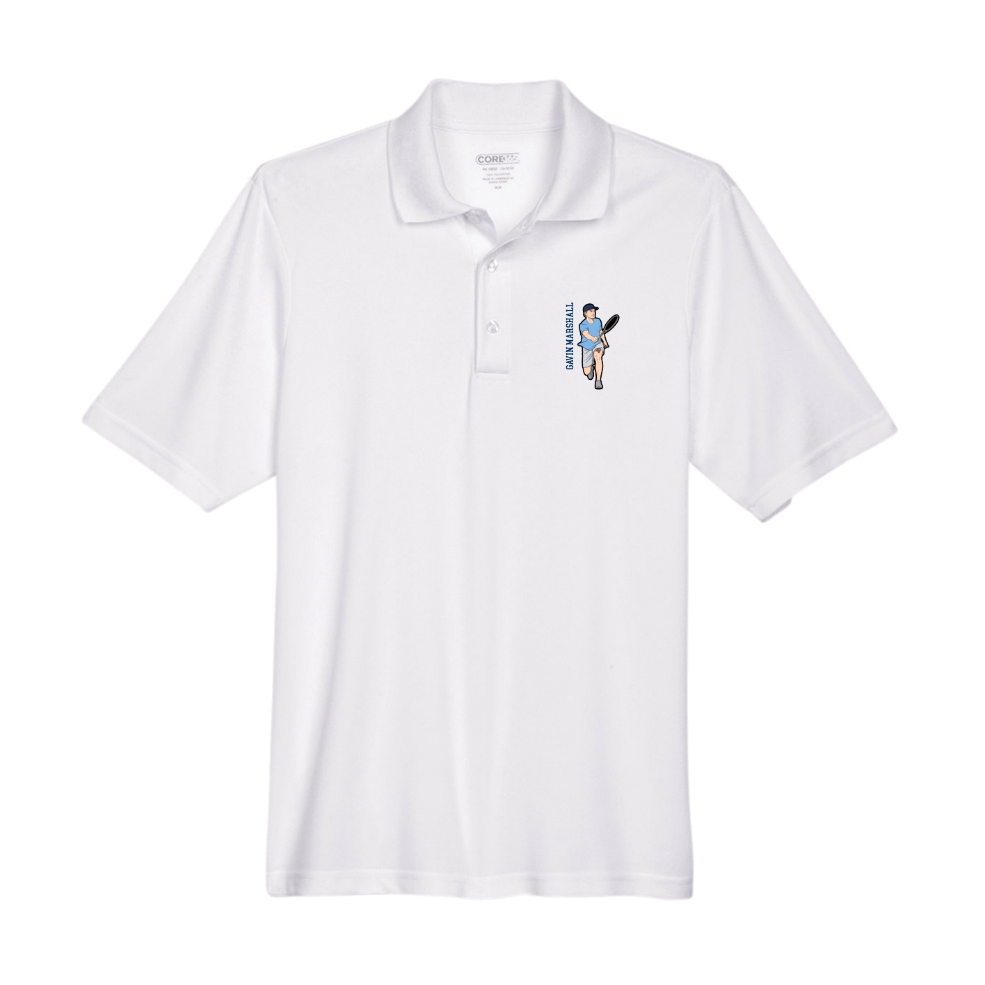 Performance Polo — Name Vertical in White