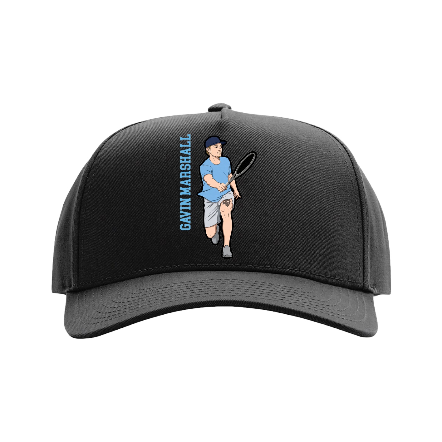 Full Fabric Five-Panel Champ Cap — Name Vertical in Black
