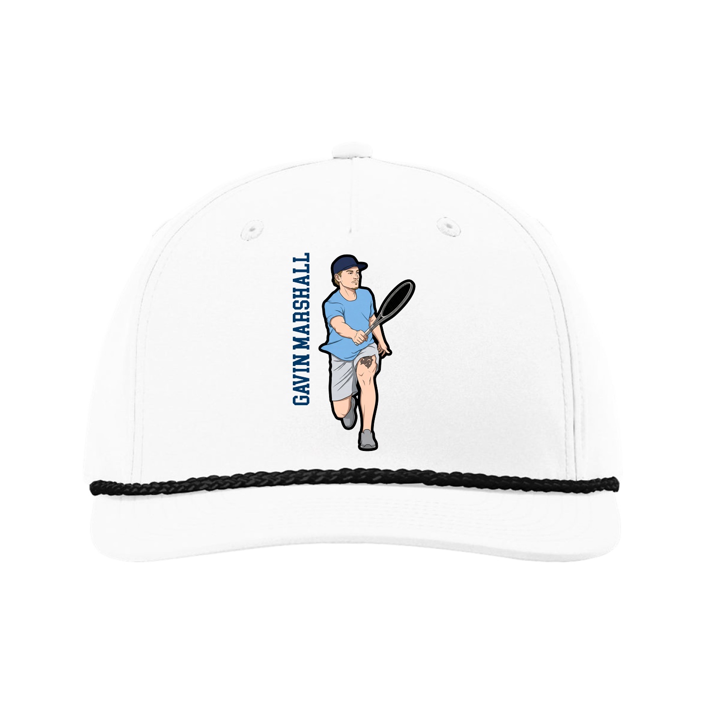 Five-Panel Classic Rope Cap — Name Vertical in White