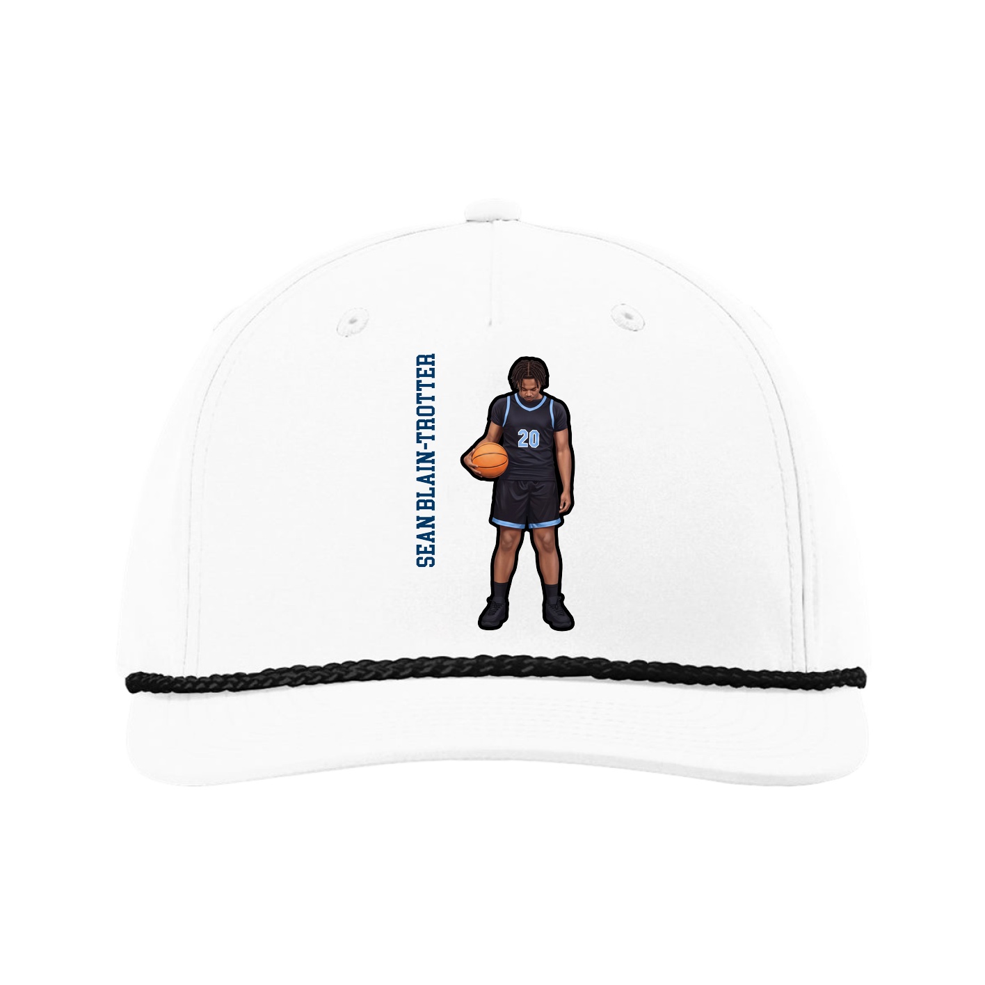 Five-Panel Classic Rope Cap — Name Vertical in White