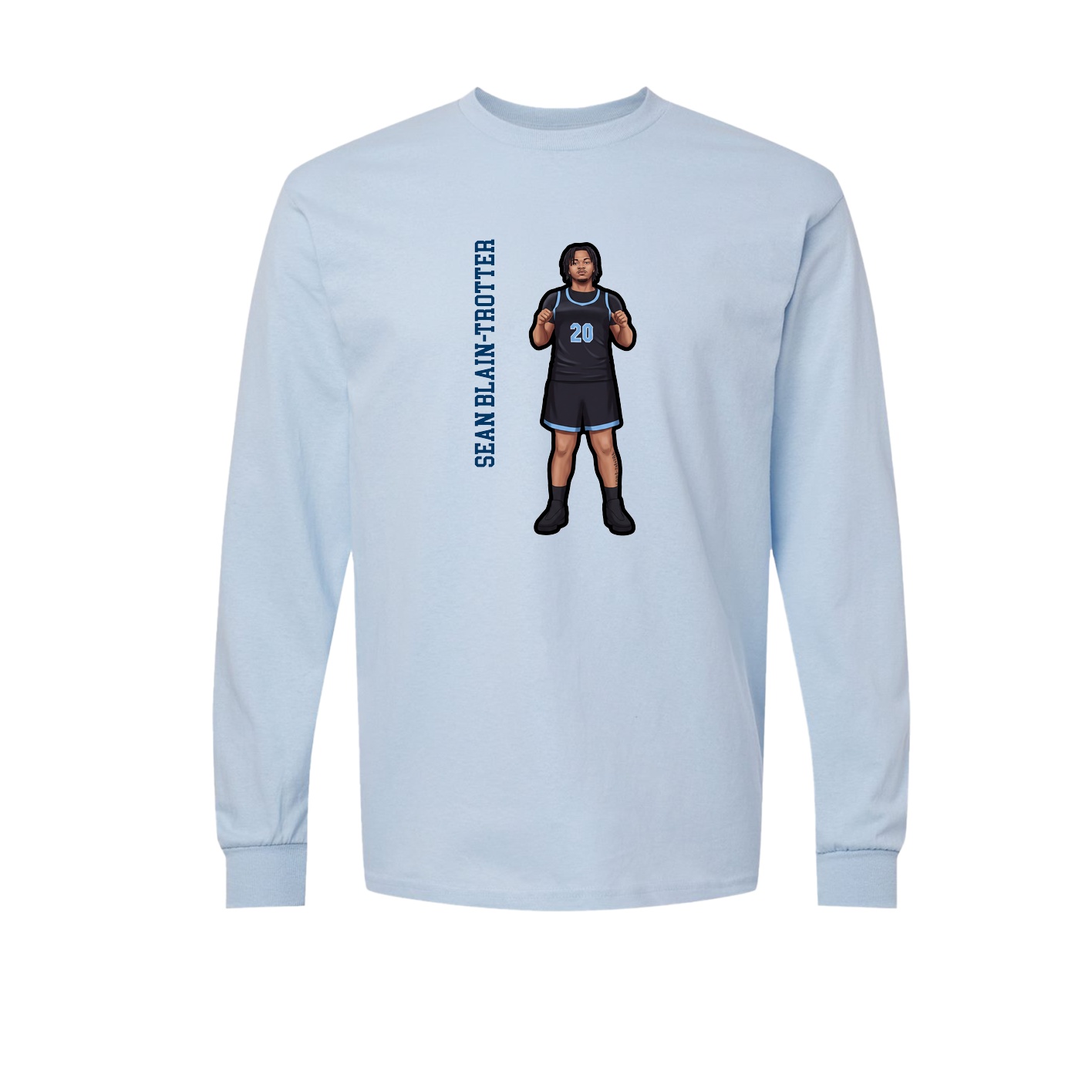 Long Sleeve Tee — Name Vertical in Light Blue