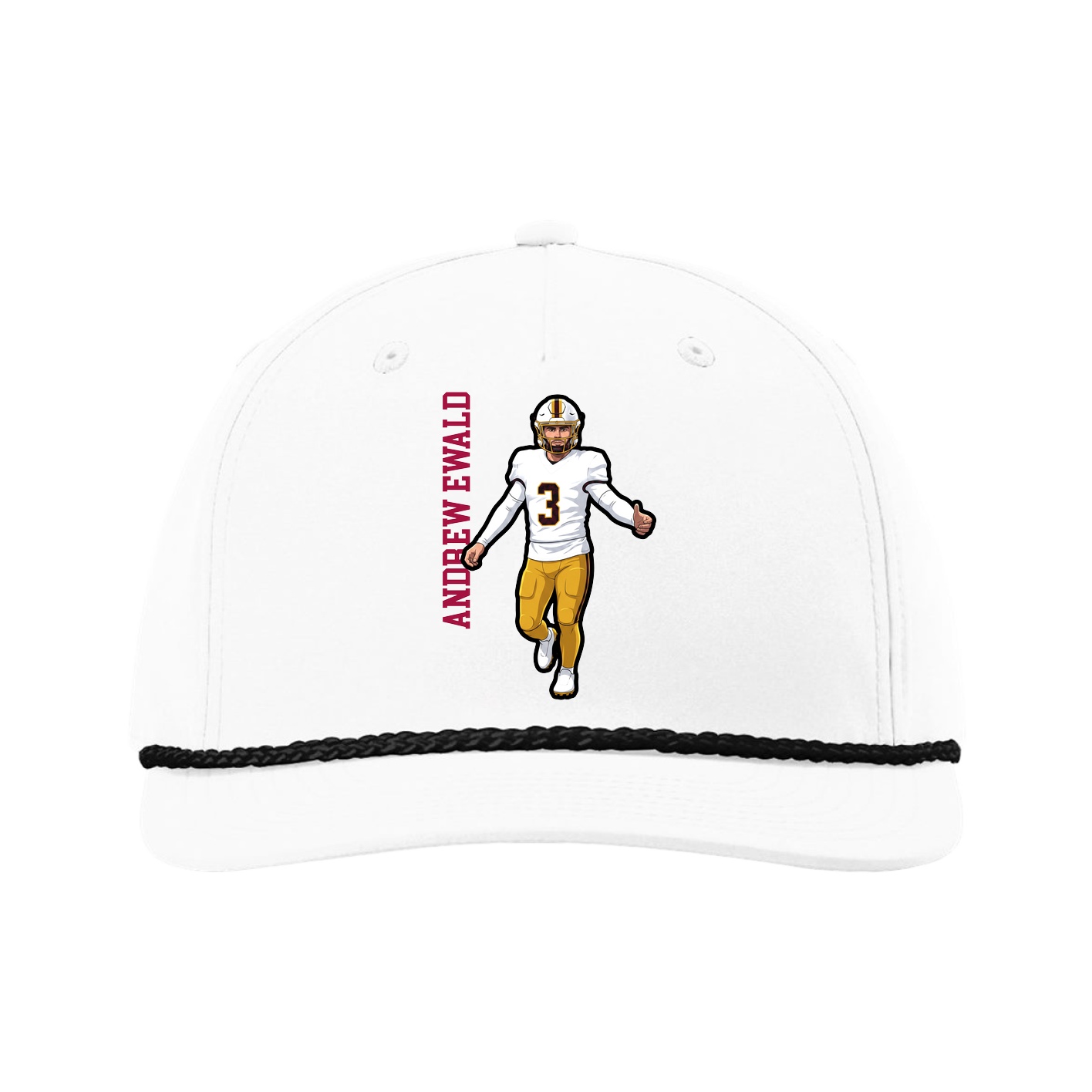 Five-Panel Classic Rope Cap — Name Vertical in White