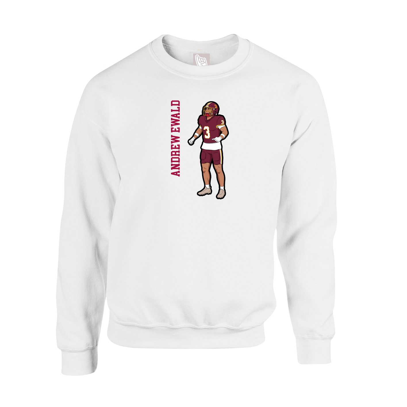 Fleece Crew — Name Vertical in White
