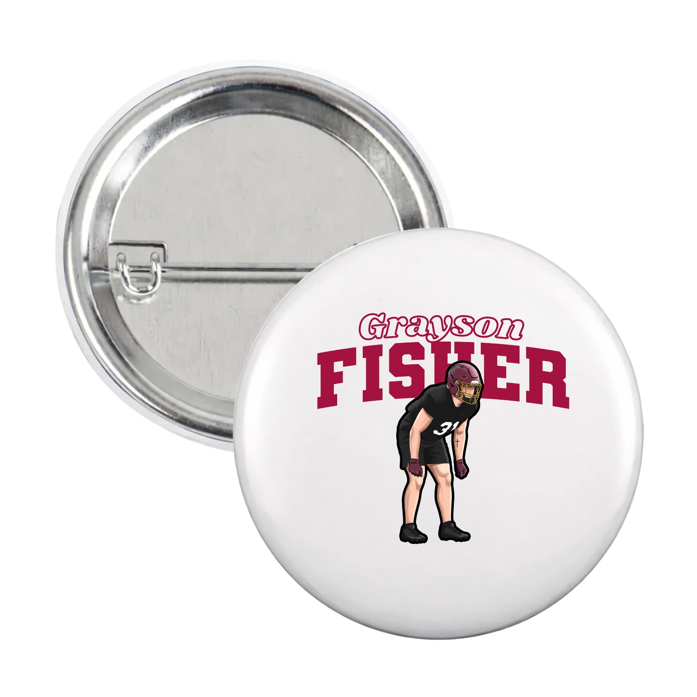 Game Day Button — Name Arch in White