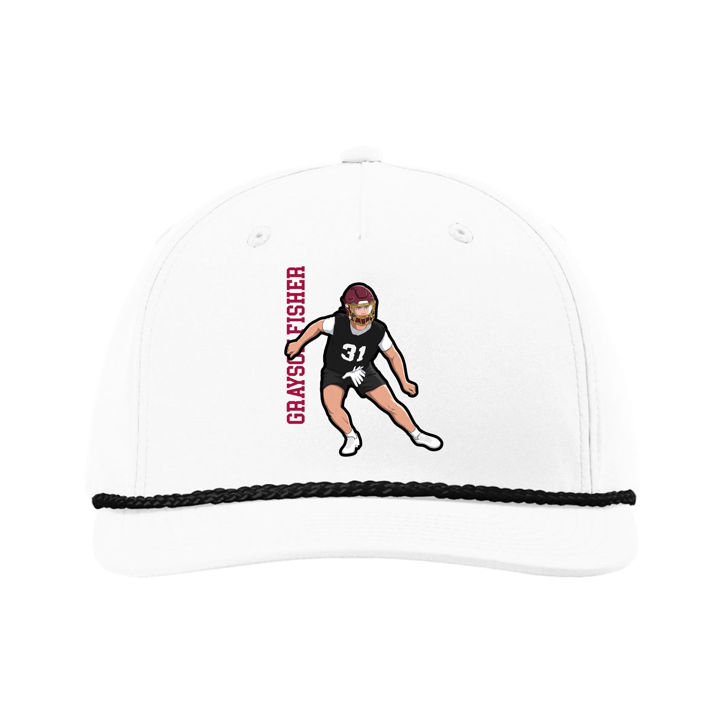 Five-Panel Classic Rope Cap — Name Vertical in White