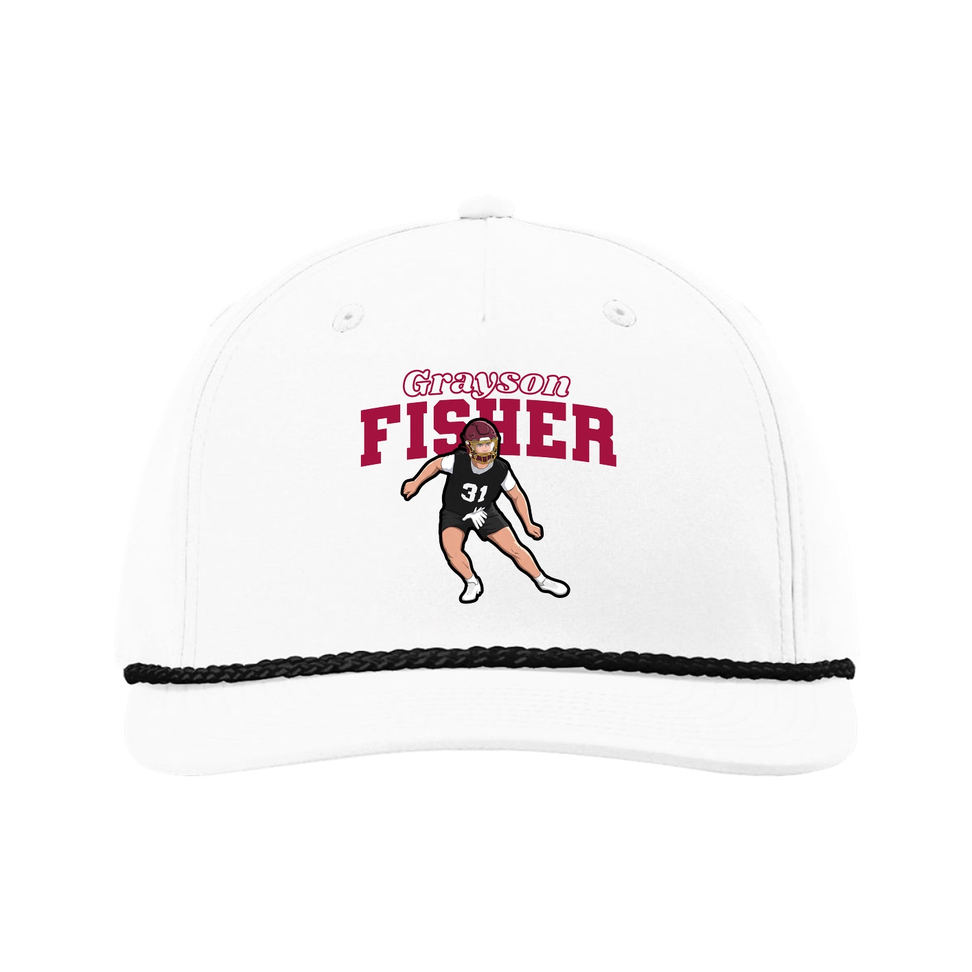 Five-Panel Classic Rope Cap — Name Arch in White