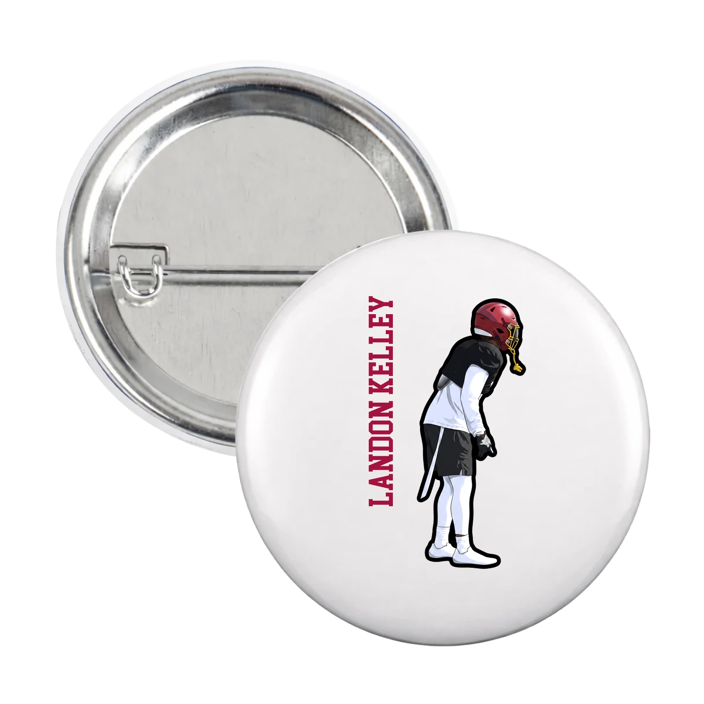Game Day Button — Name Vertical in White
