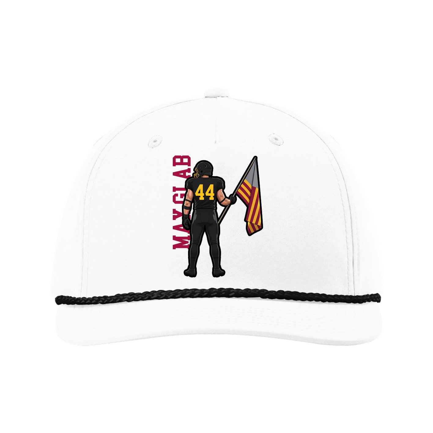 Five-Panel Classic Rope Cap — Name Vertical in White