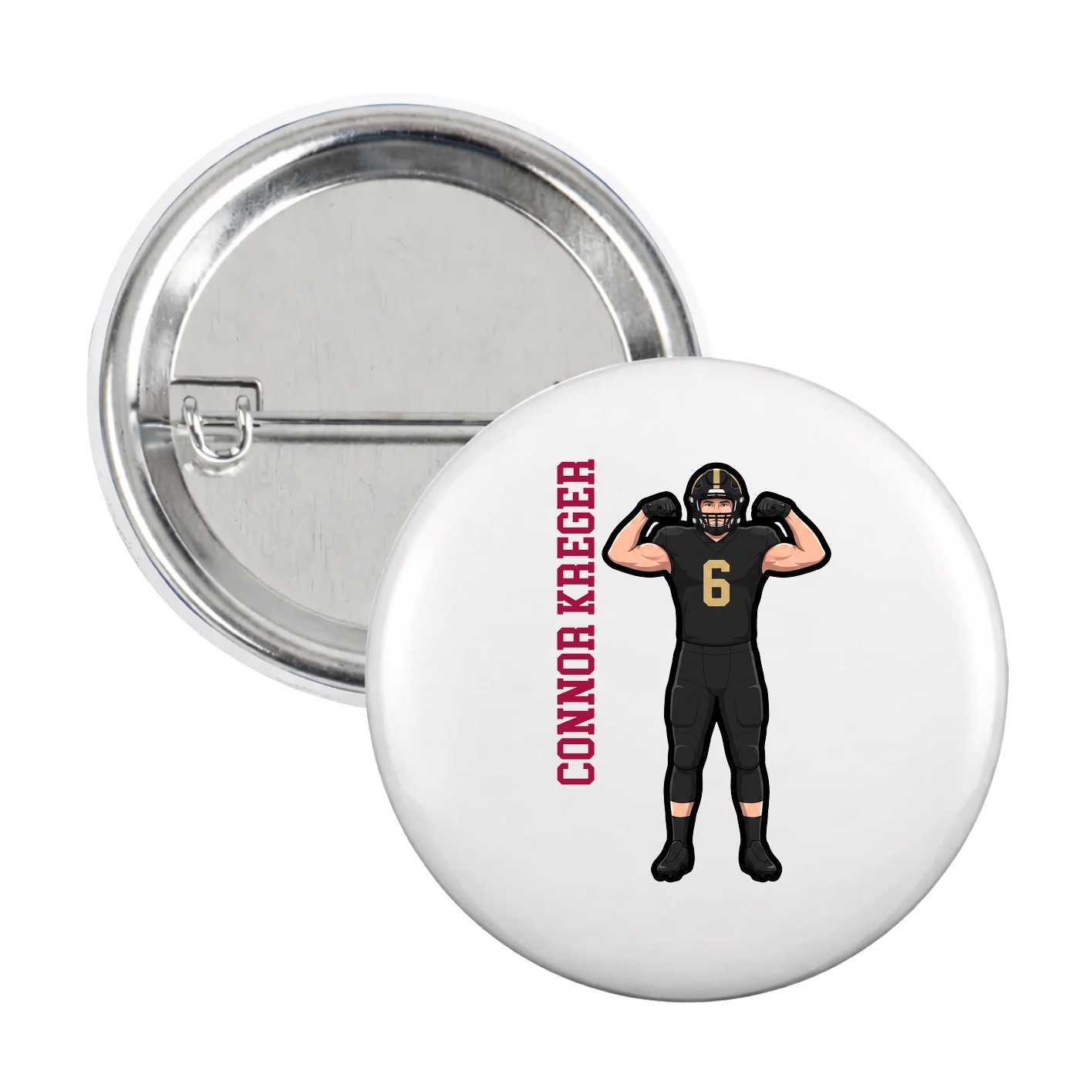 Game Day Button — Name Vertical in White