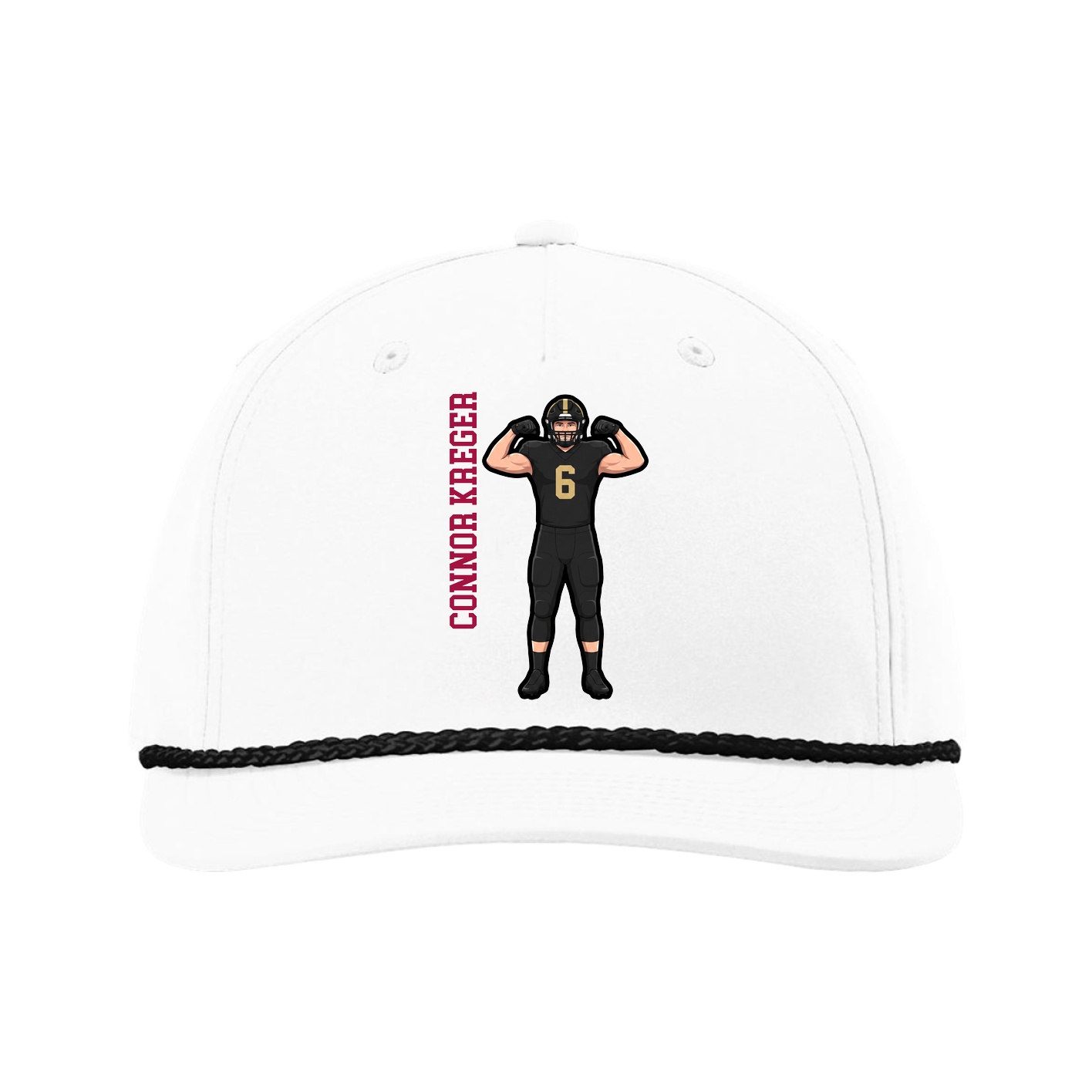 Five-Panel Classic Rope Cap — Name Vertical in White
