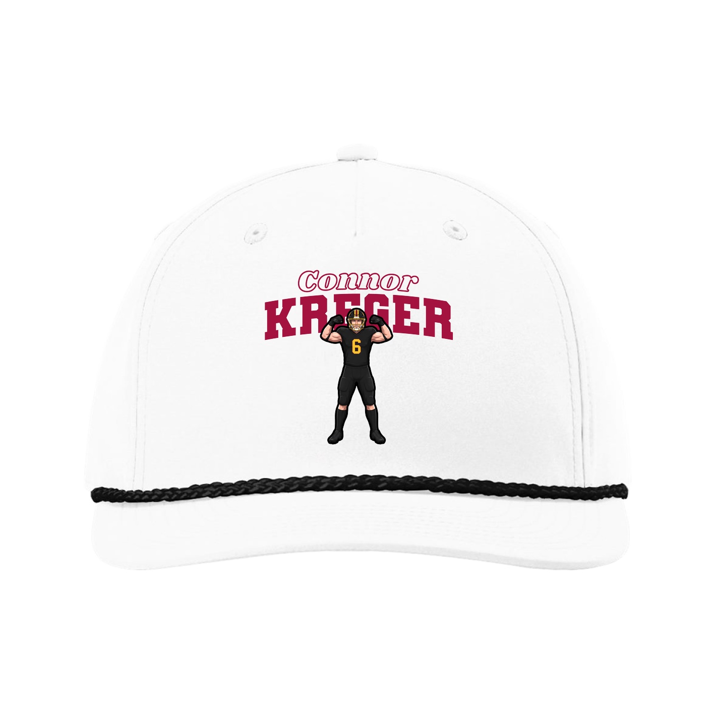 Five-Panel Classic Rope Cap — Name Arch in White