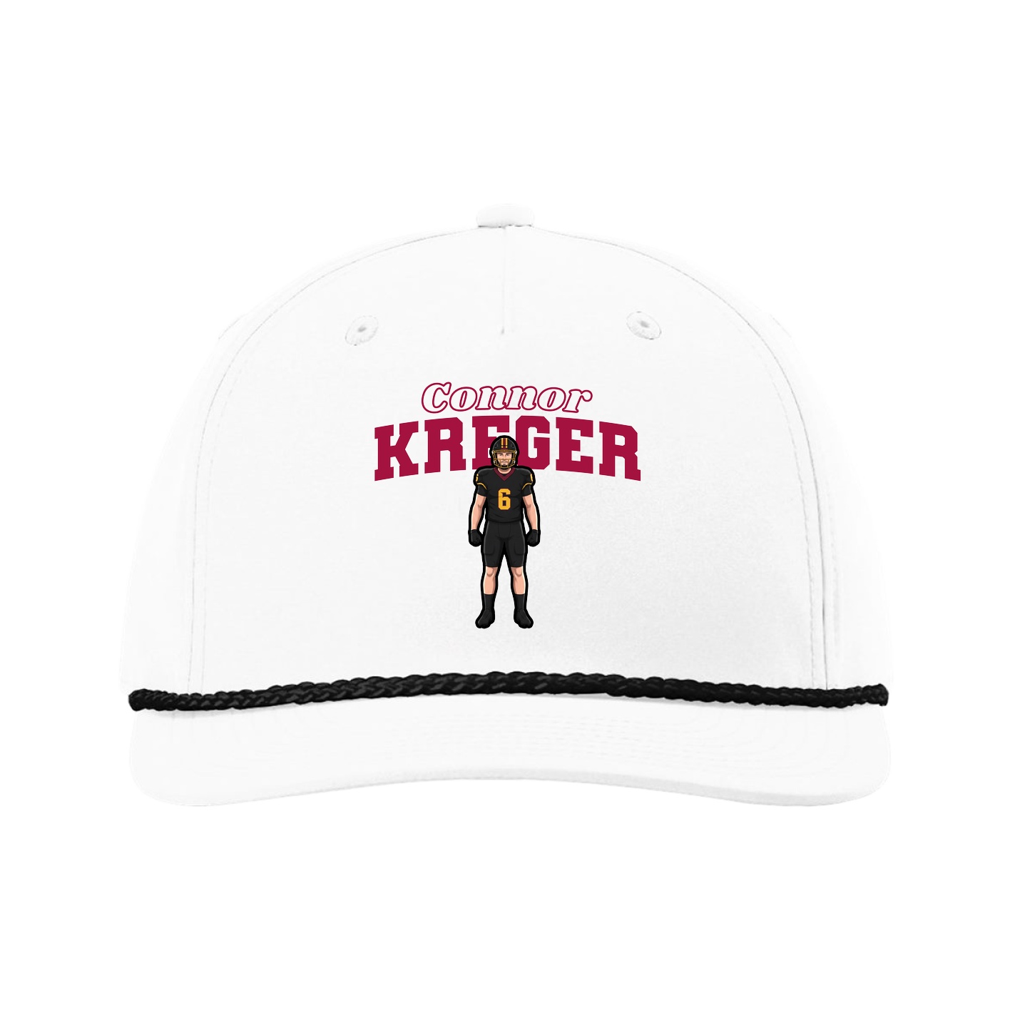 Five-Panel Classic Rope Cap — Name Arch in White