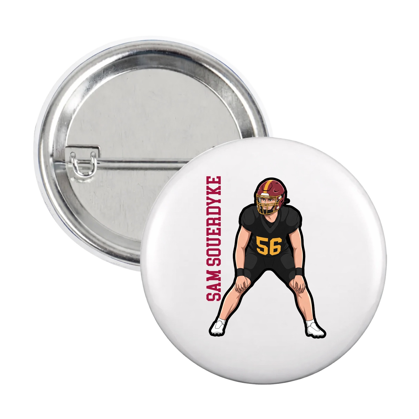 Game Day Button — Name Vertical in White