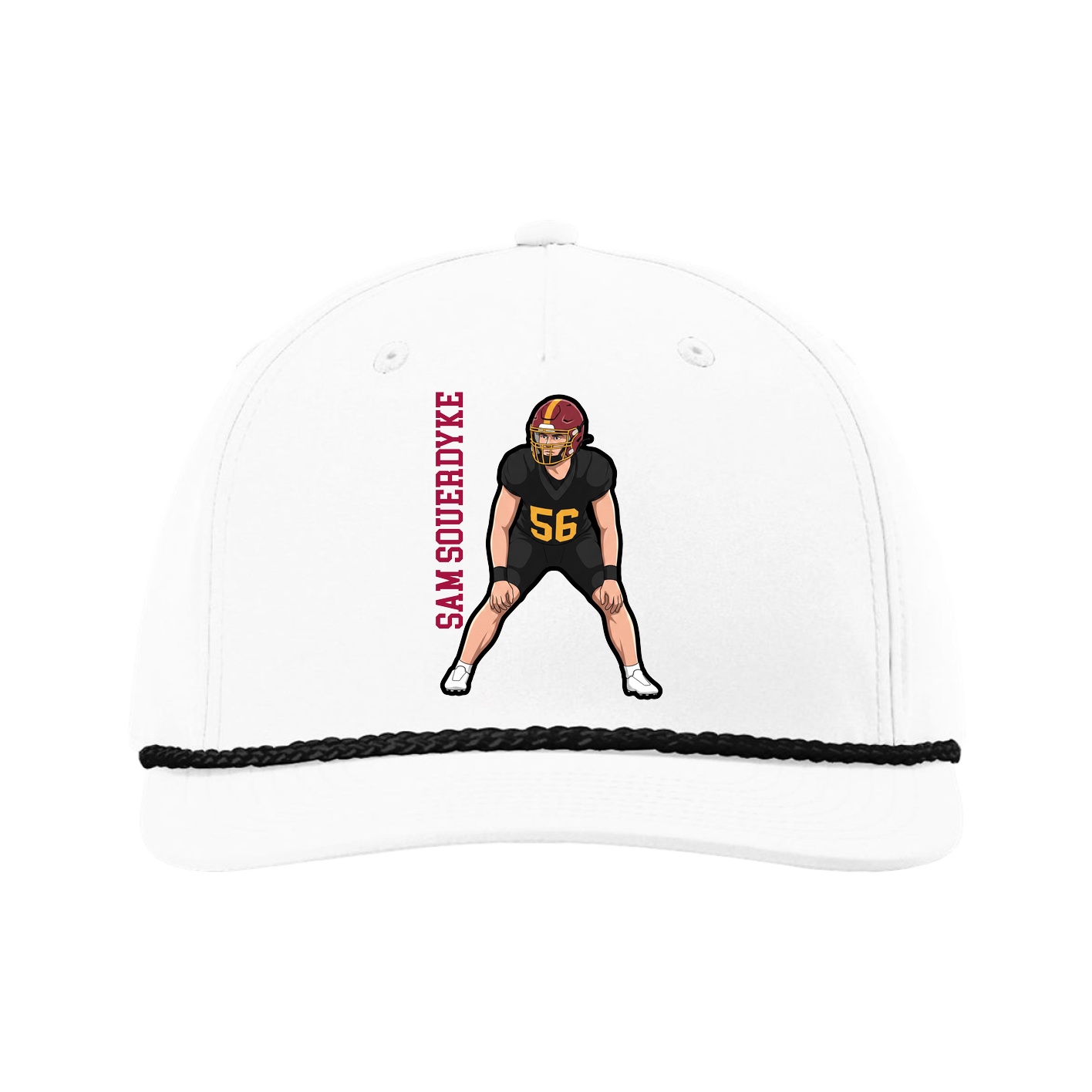 Five-Panel Classic Rope Cap — Name Vertical in White
