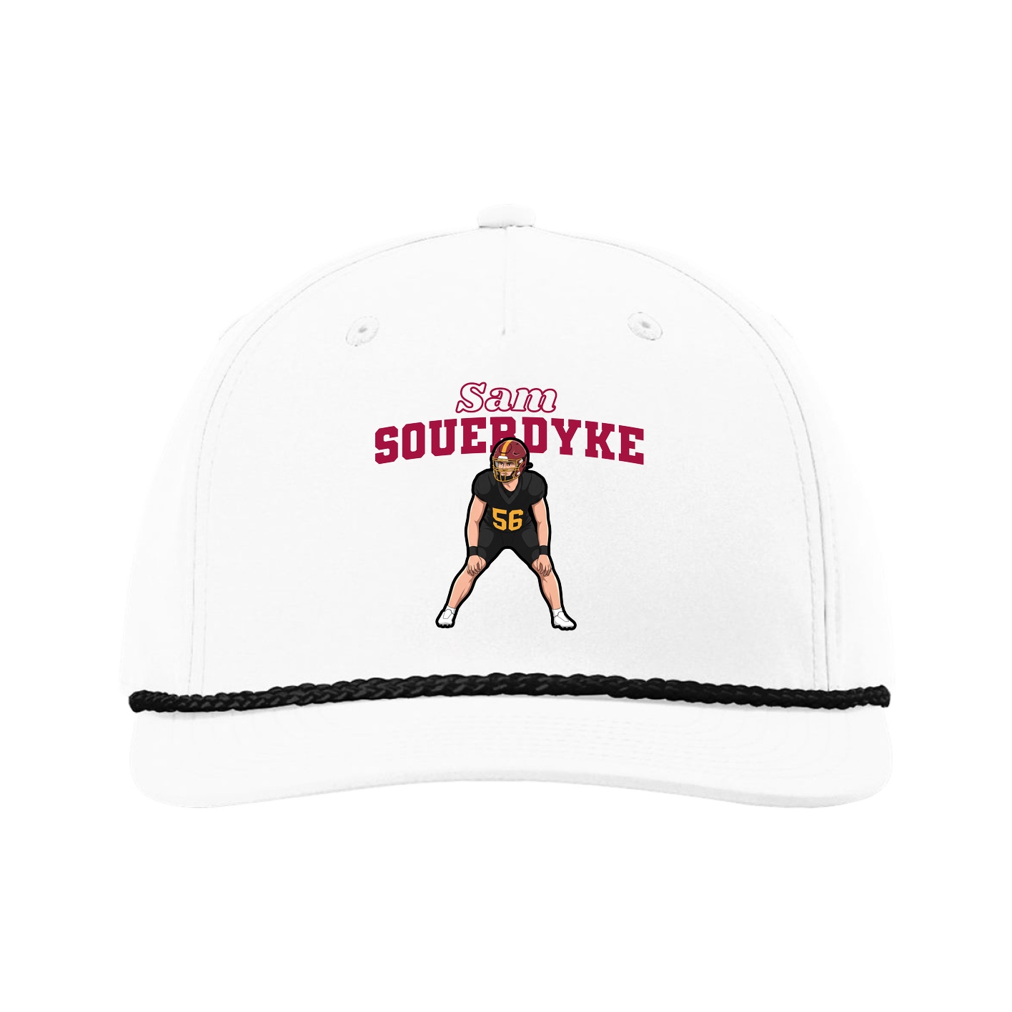 Five-Panel Classic Rope Cap — Name Arch in White