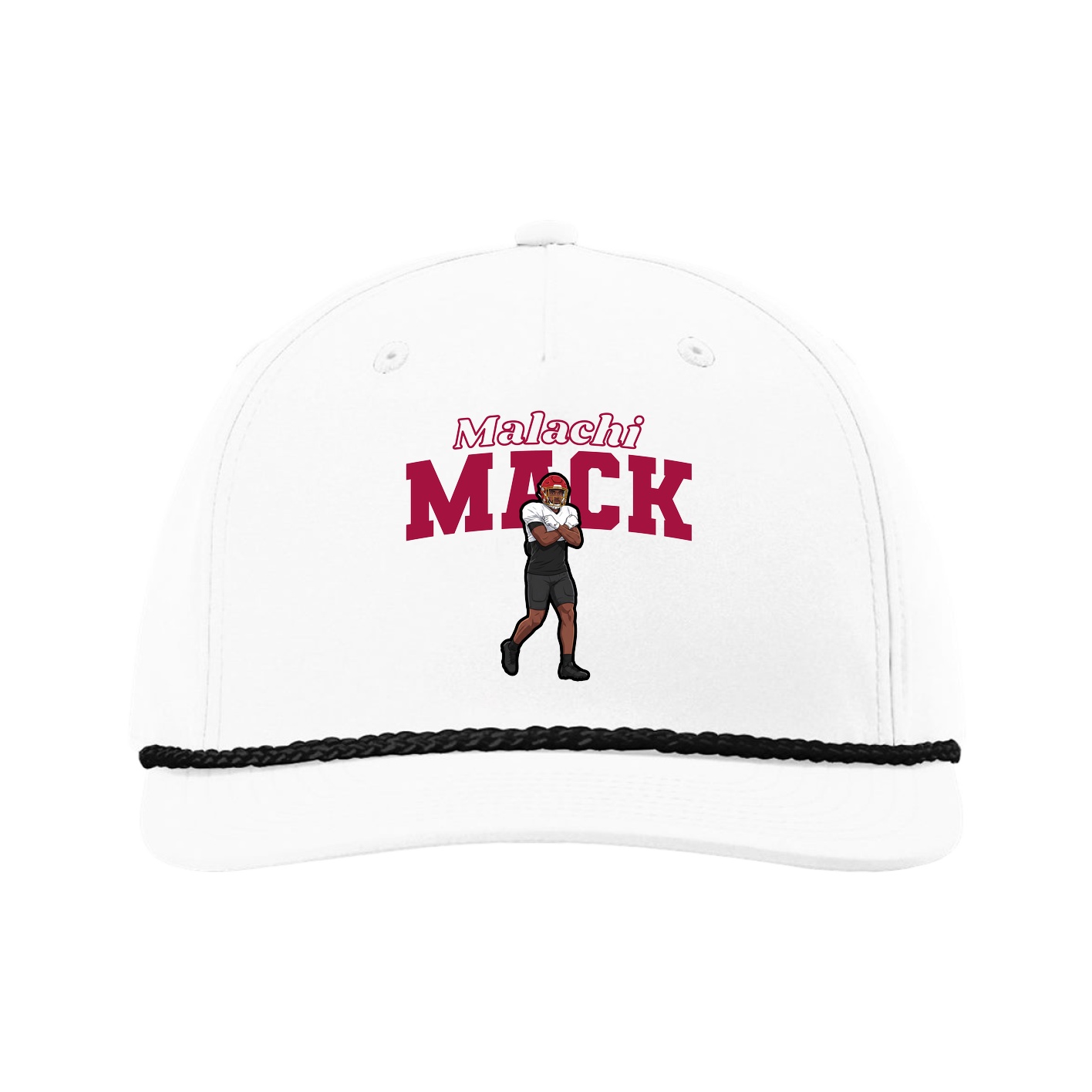 Five-Panel Classic Rope Cap — Name Arch in White