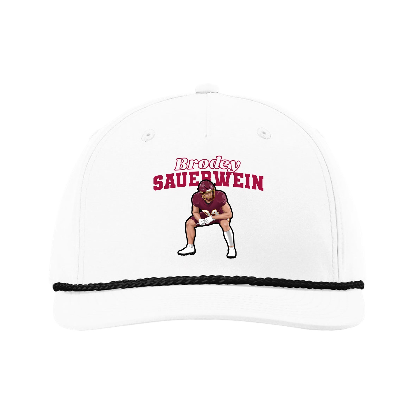 Five-Panel Classic Rope Cap — Name Arch in White