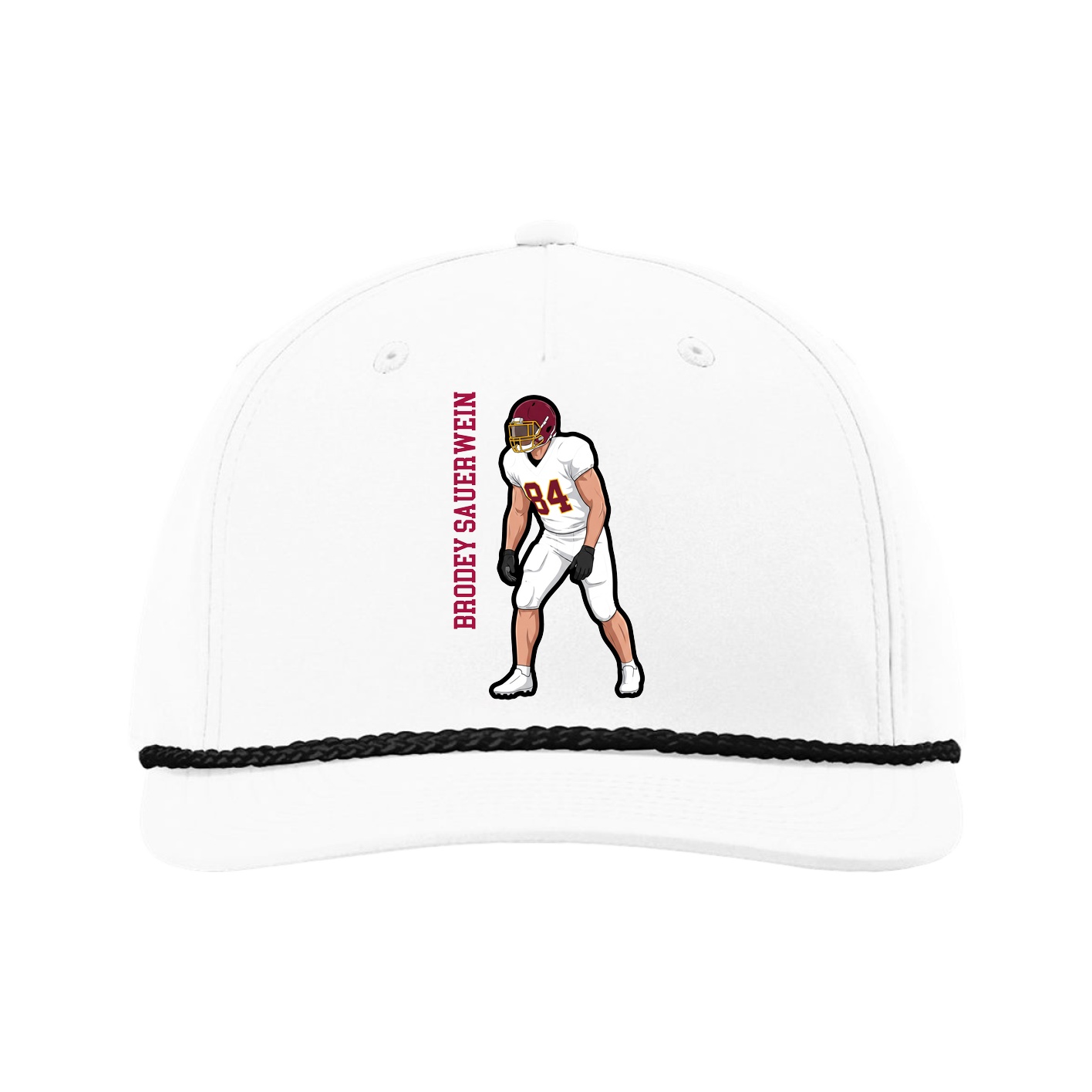 Five-Panel Classic Rope Cap — Name Vertical in White