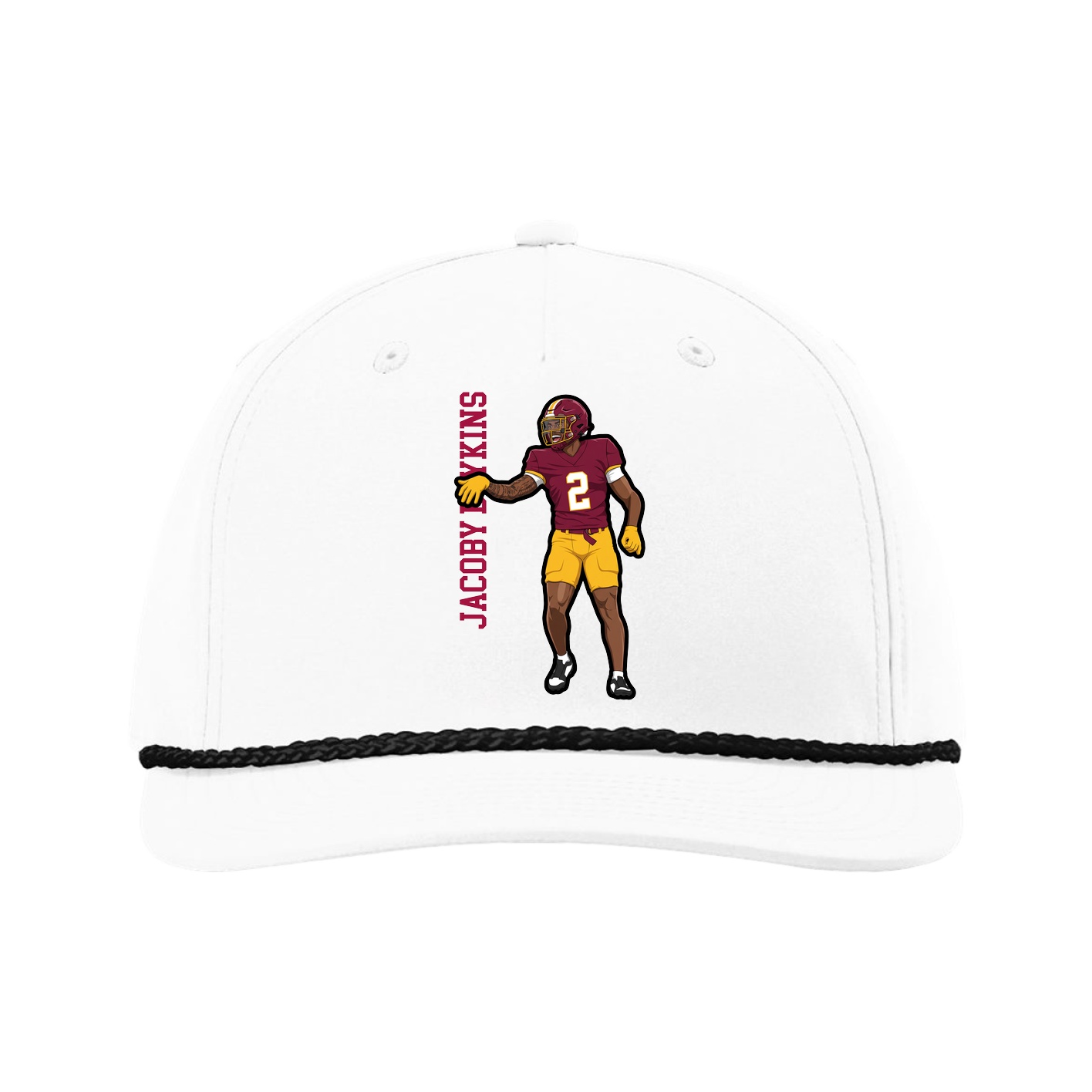 Five-Panel Classic Rope Cap — Name Vertical in White