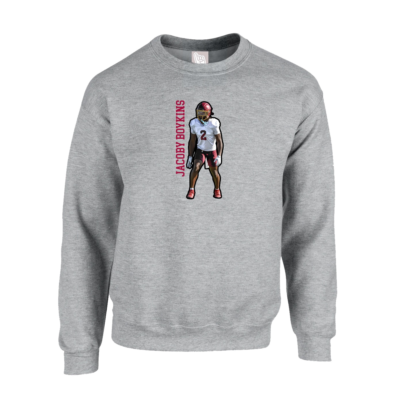 Fleece Crew — Name Vertical in Grey