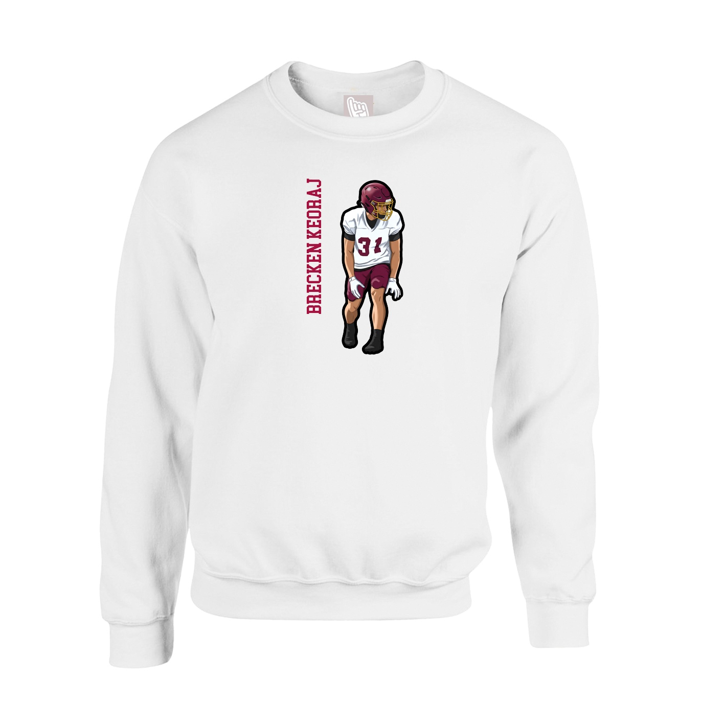 Fleece Crew — Name Vertical in White