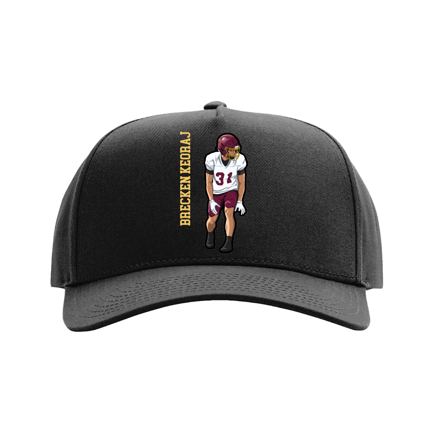 Full Fabric Five-Panel Champ Cap — Name Vertical in Black