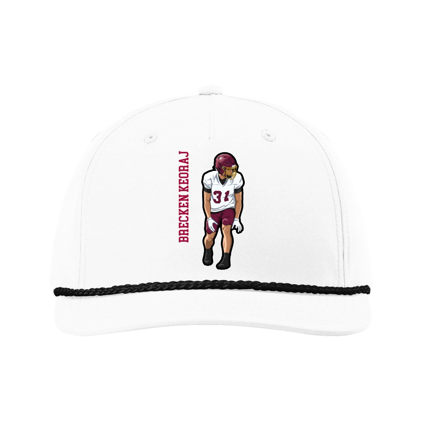 Five-Panel Classic Rope Cap — Name Vertical in White