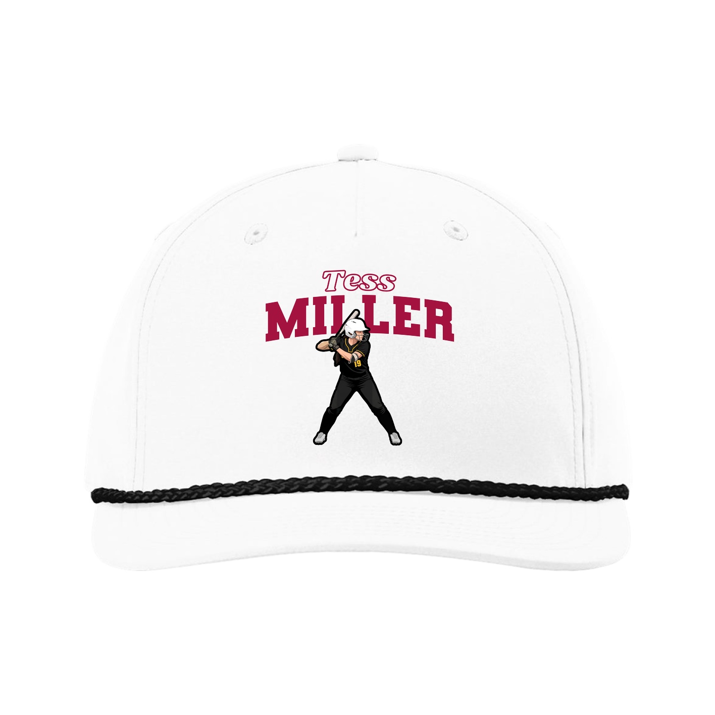 Five-Panel Classic Rope Cap — Name Arch in White