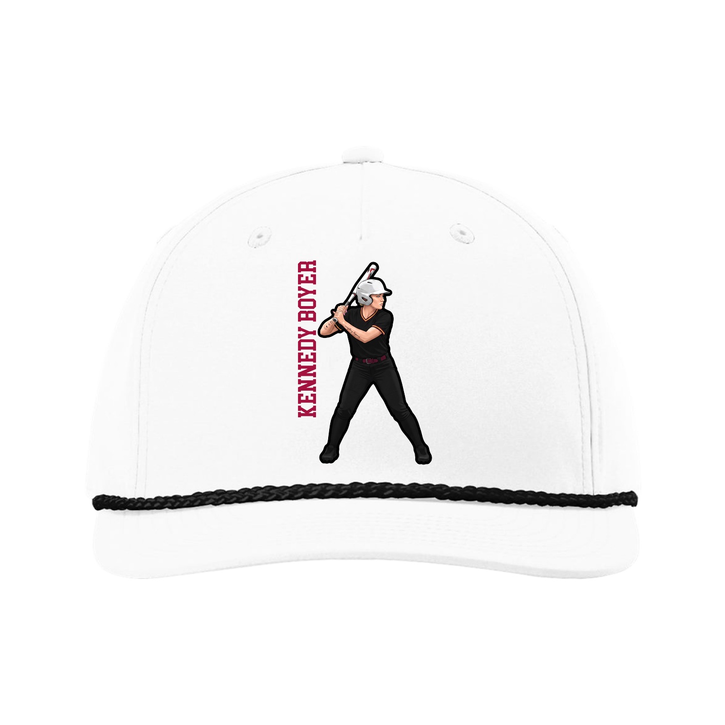 Five-Panel Classic Rope Cap — Name Vertical in White